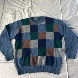 Orvis Men's Crewneck Shetland Wool Sweater - Blue, Green,Brown, Gray Color-block